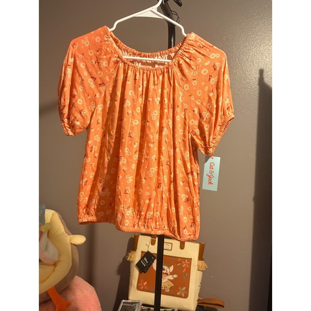 Cat & Jack Dusty Coral and Daisy Rayon Girls Blouse Sz XL (14 plus)